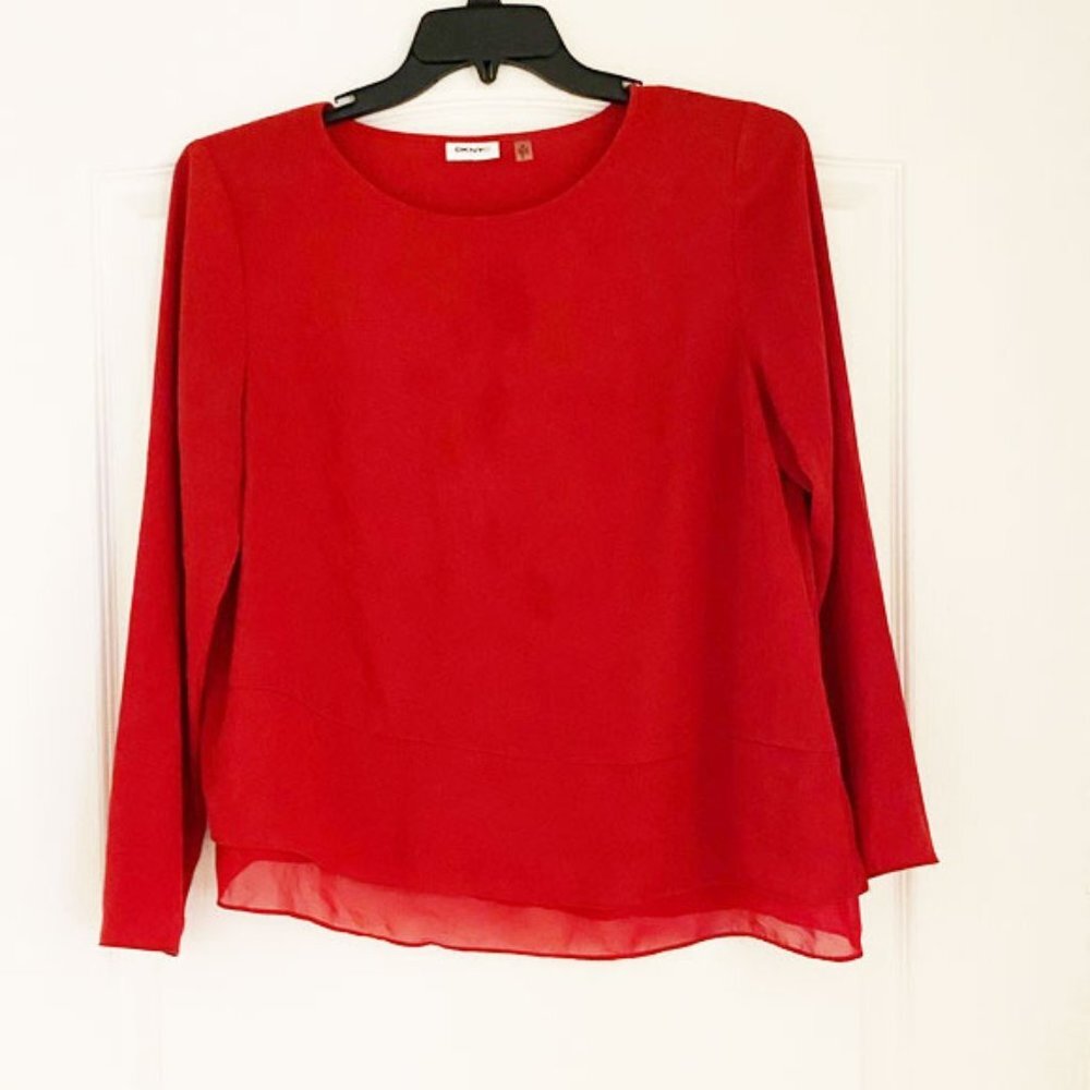DKNYC Red asymmetrical blouse